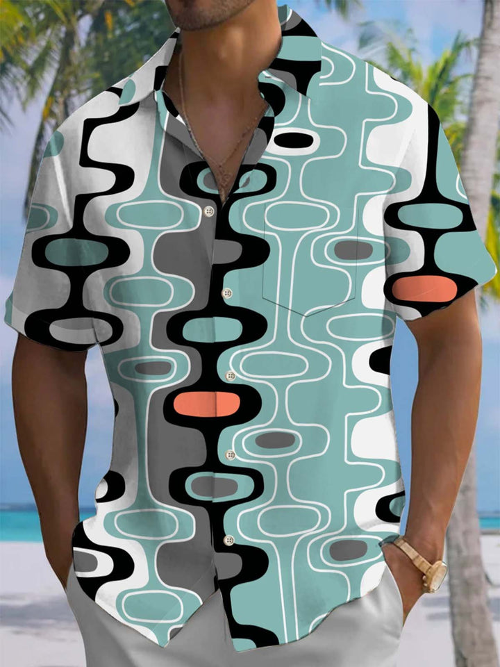Alohadaddy® Casual Geometric Art Print Chest Pocket Stretch Men&