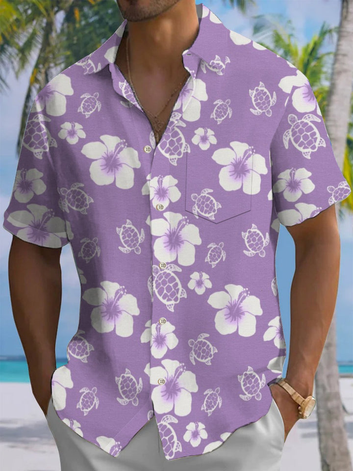 Alohadaddy® Casual Floral Turtle Print Button Pocket Stretch Men&