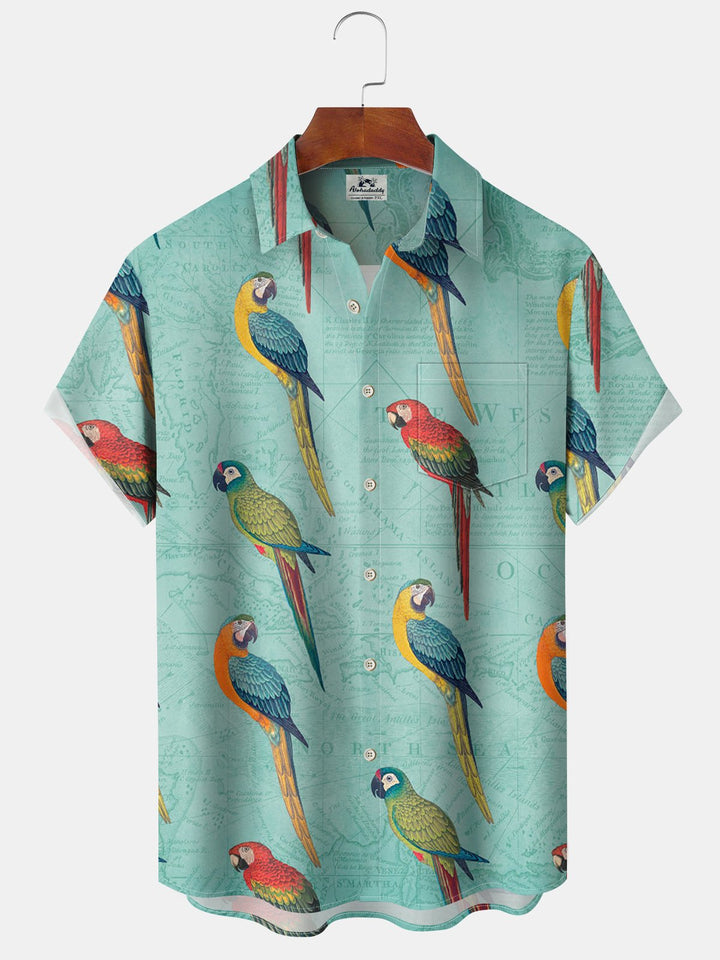 Alohadaddy® Vintage Parrot Print Pocket Elastic Button Men&