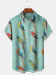 Alohadaddy® Vintage Parrot Print Pocket Elastic Button Men's Short Sleeve Shirt Big & Tall