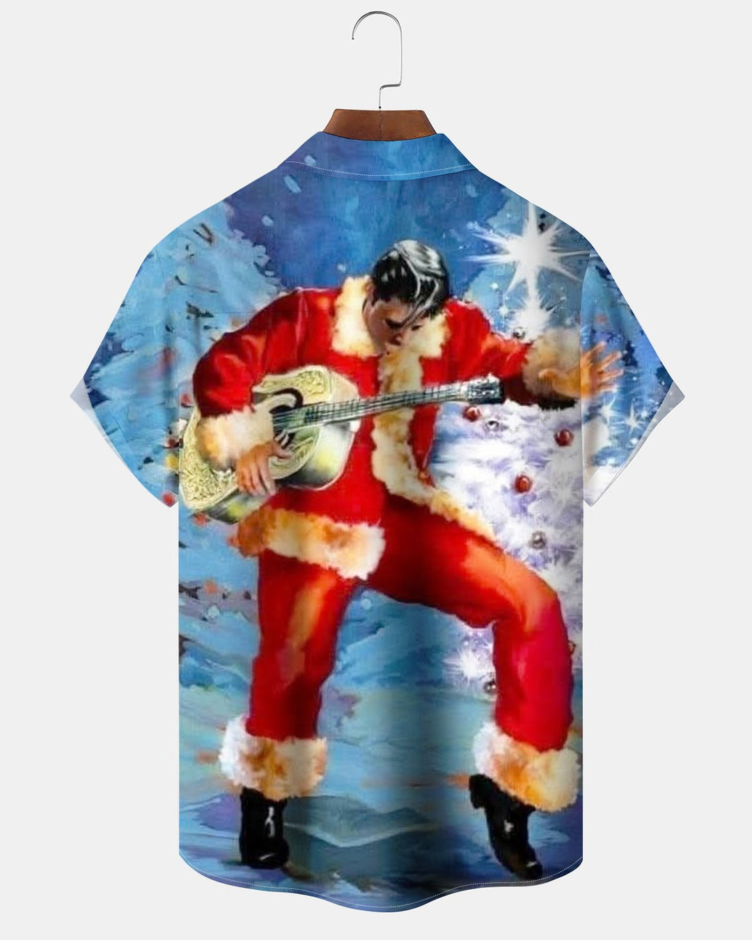 Alohadaddy® Christmas Elvis Print Short Sleeve Shirt for Men Big &amp; Tall with Elvis Print Pockets and Elastic Buttons