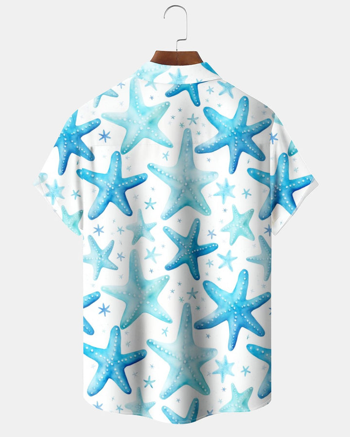 Alohadaddy® Hawaiian Starfish Geometric Print Pocket Elastic Button Men&