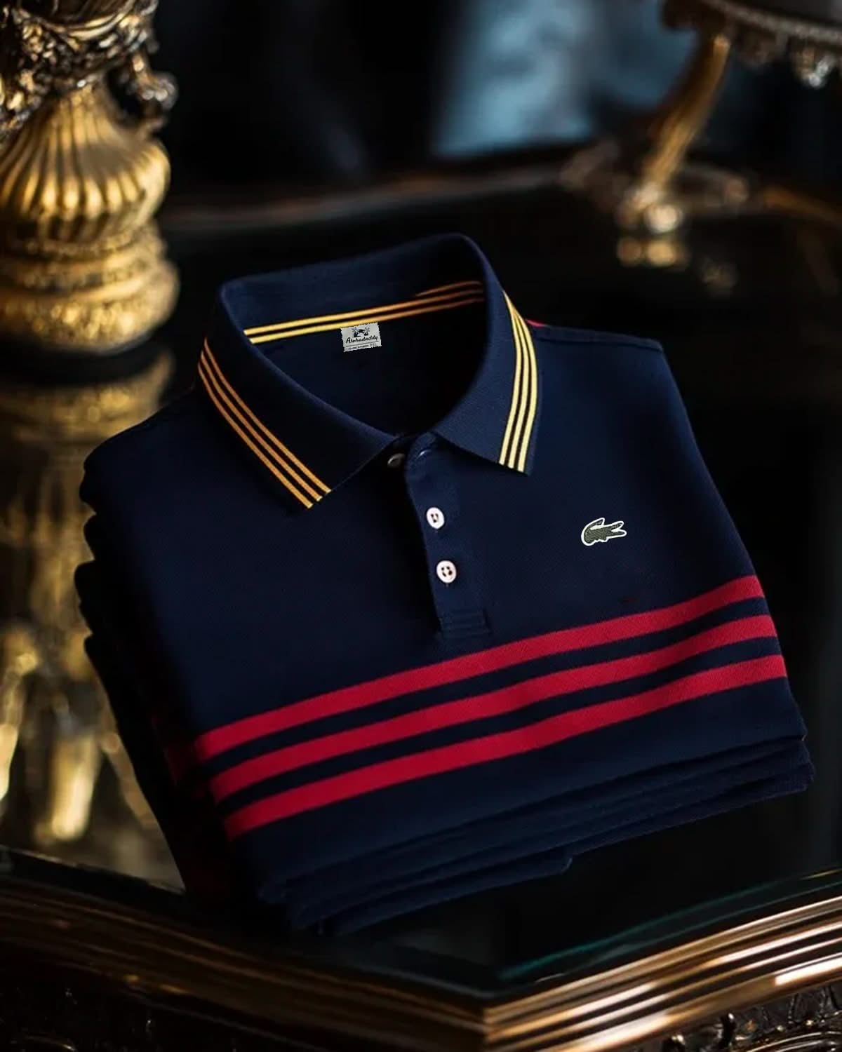 Alohadaddy® Business Striped Logo Print Art Stretch Button Men's Short Sleeve Polo Shirt Big & Tall