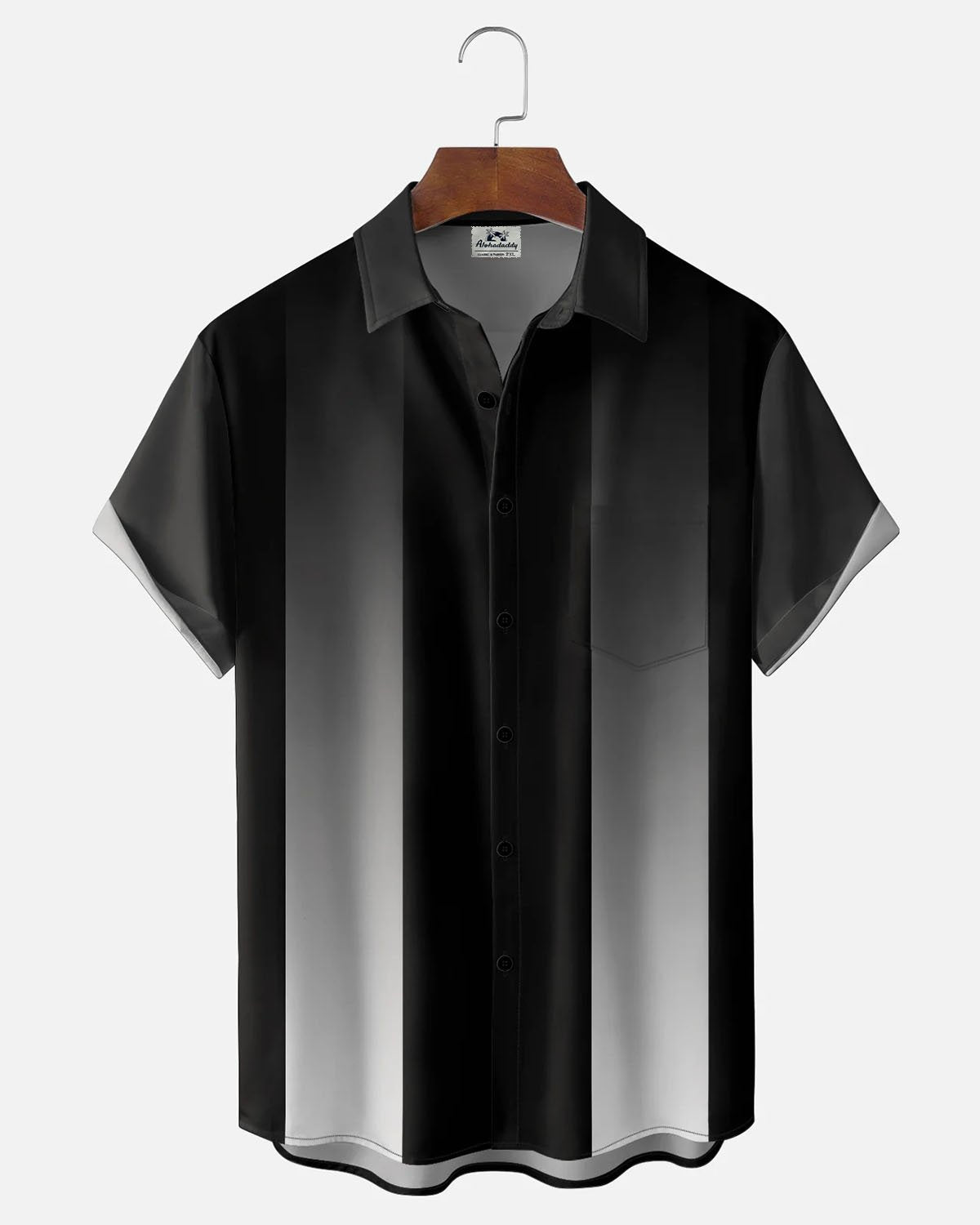 Alohadaddy® Casual Striped Gradient Print Art Pocket Stretch Men's Short-Sleeve Shirt Big & Tall