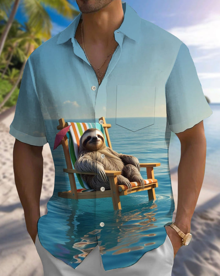Alohadaddy® Casual Animal Print Art Button Pocket Cardigan Men&