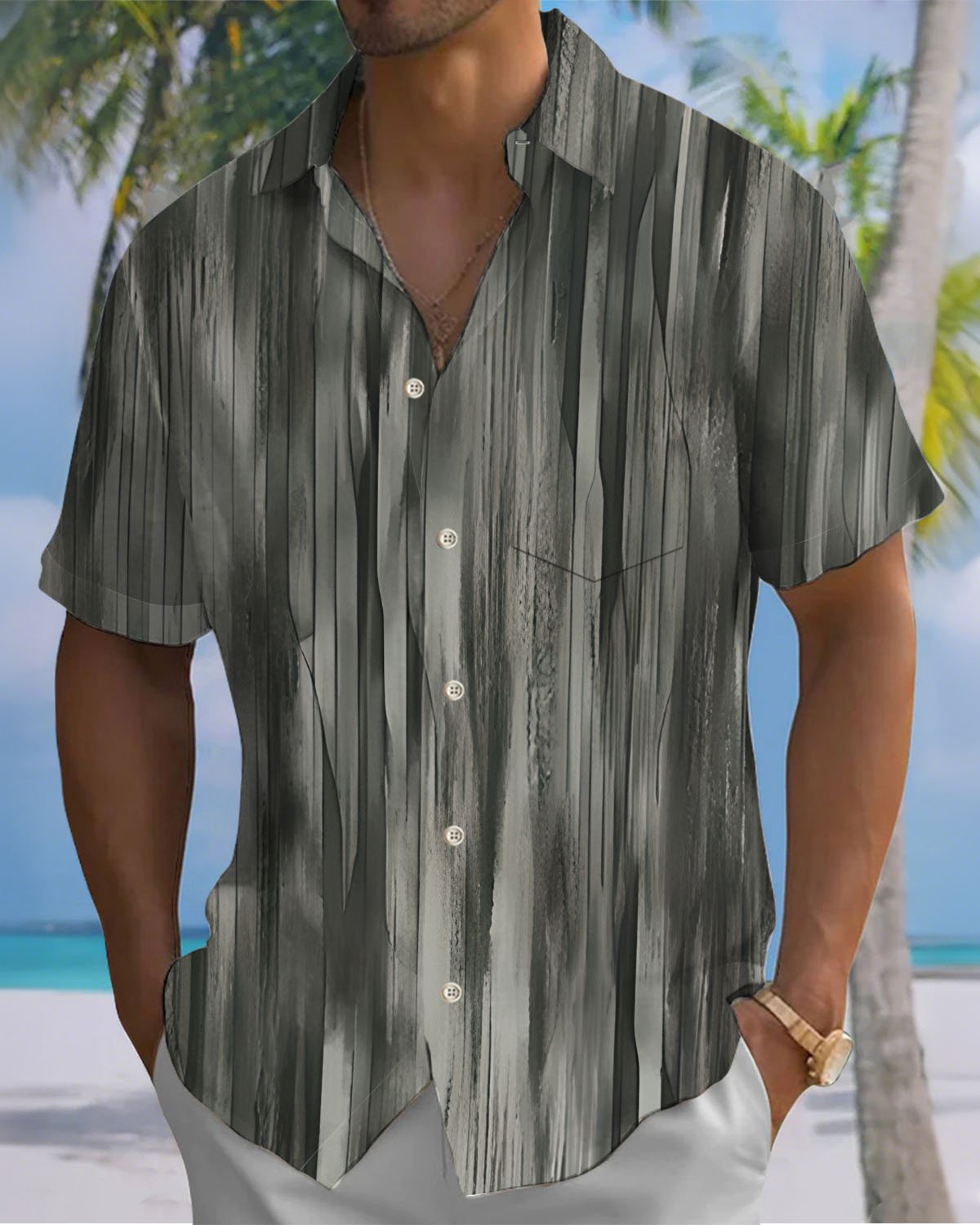 Alohadaddy® Casual Gradient Print Art Button Pocket Cardigan Men's Short Sleeve Shirt Big & Tall