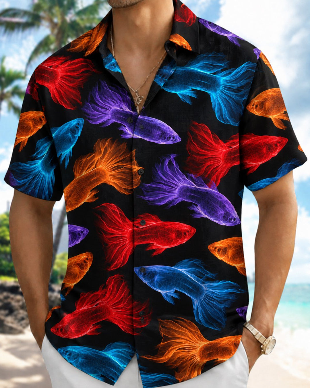 Alohadaddy® Casual Goldfish Neon Print Men&