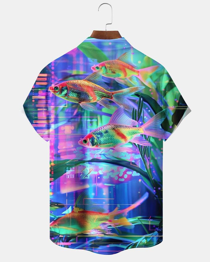 Alohadaddy® Casual Abstract Neon Goldfish Print Men&