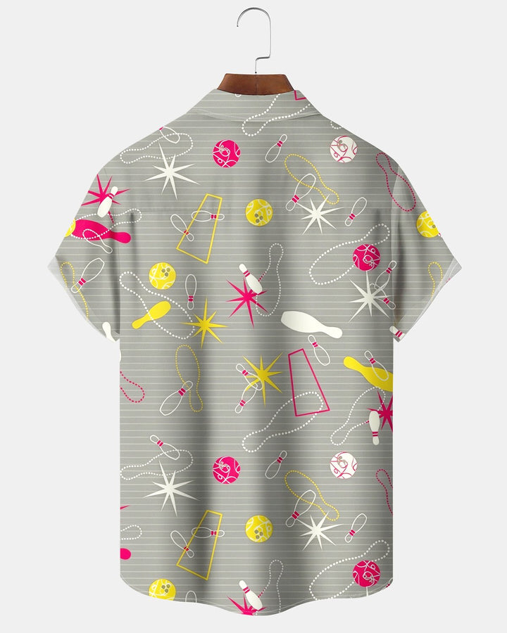Alohadaddy® Men’s Short-Sleeve Casual Bowling Shirt with Geometric Print