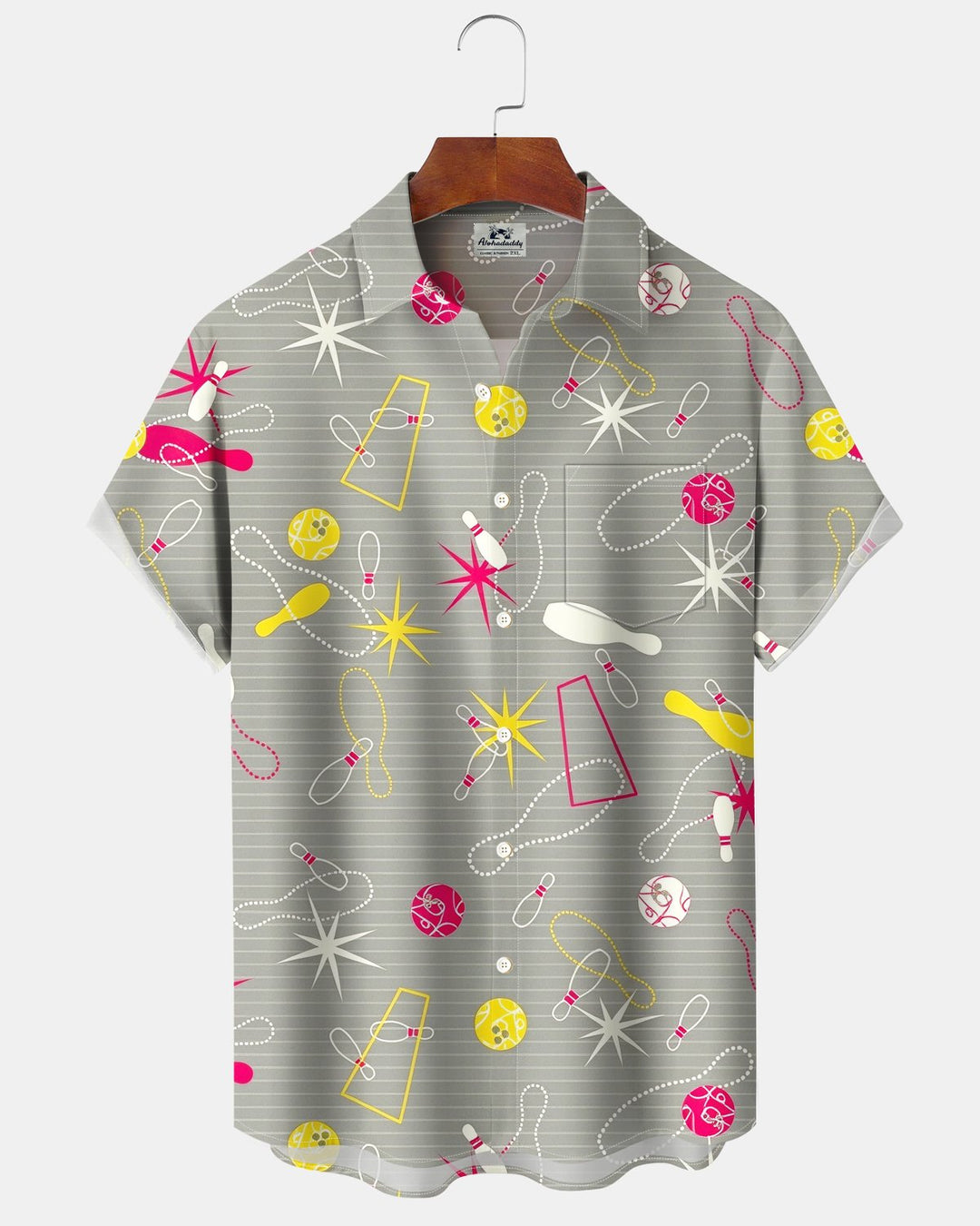 Alohadaddy® Men’s Short-Sleeve Casual Bowling Shirt with Geometric Print