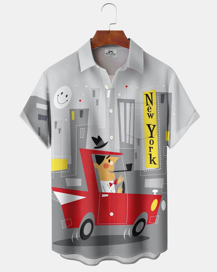Alohadaddy® Retro Atomic Portrait Car City Print Men&