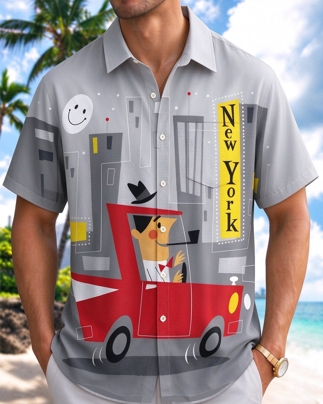 Alohadaddy® Retro Atomic Portrait Car City Print Men&