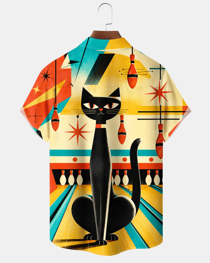 Alohadaddy® Retro Casual Geometric Atomic Cat Art Print Men&