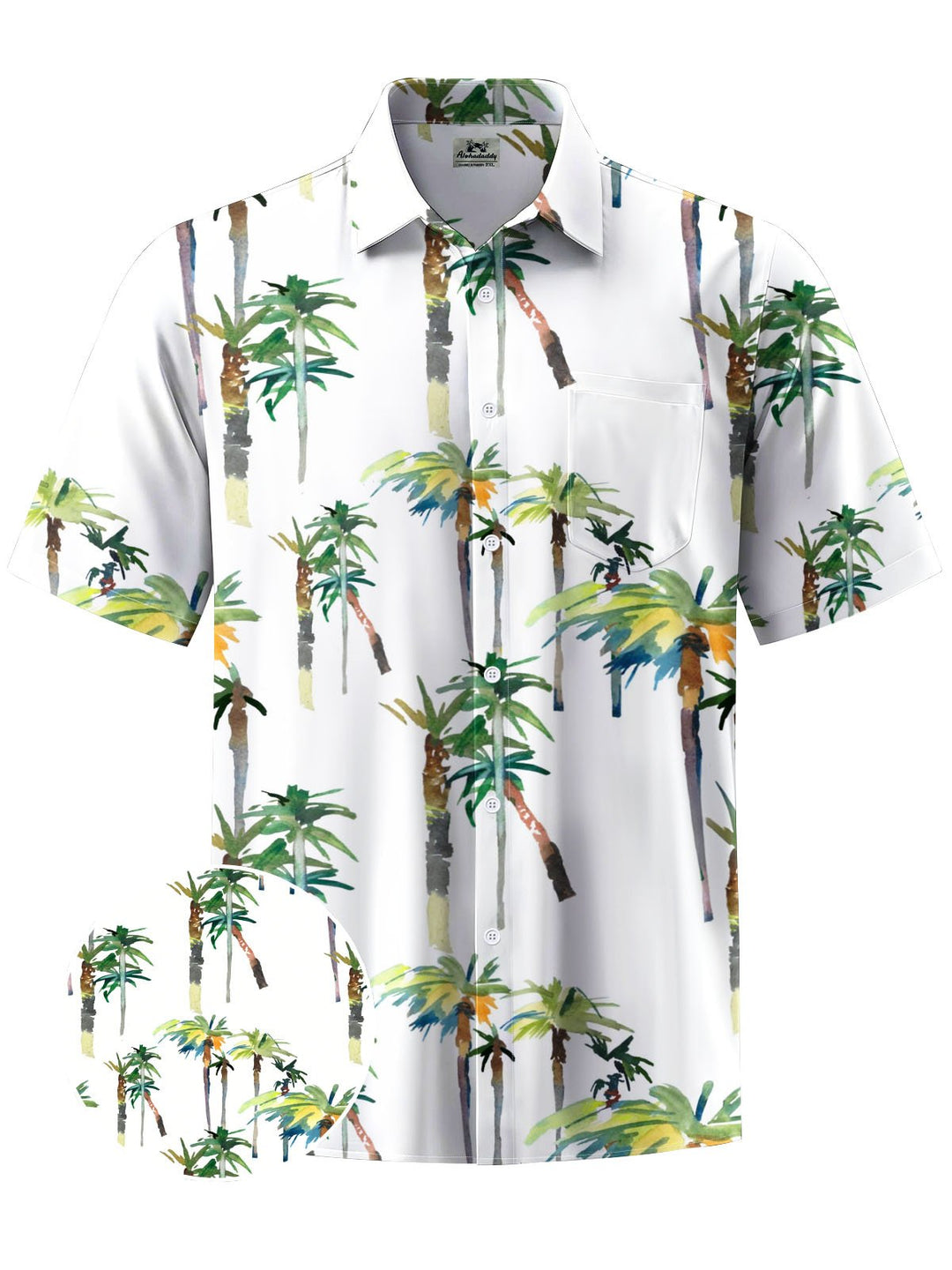 Alohadaddy® Hawaii Coconut Tree Print Chest Pocket Men&