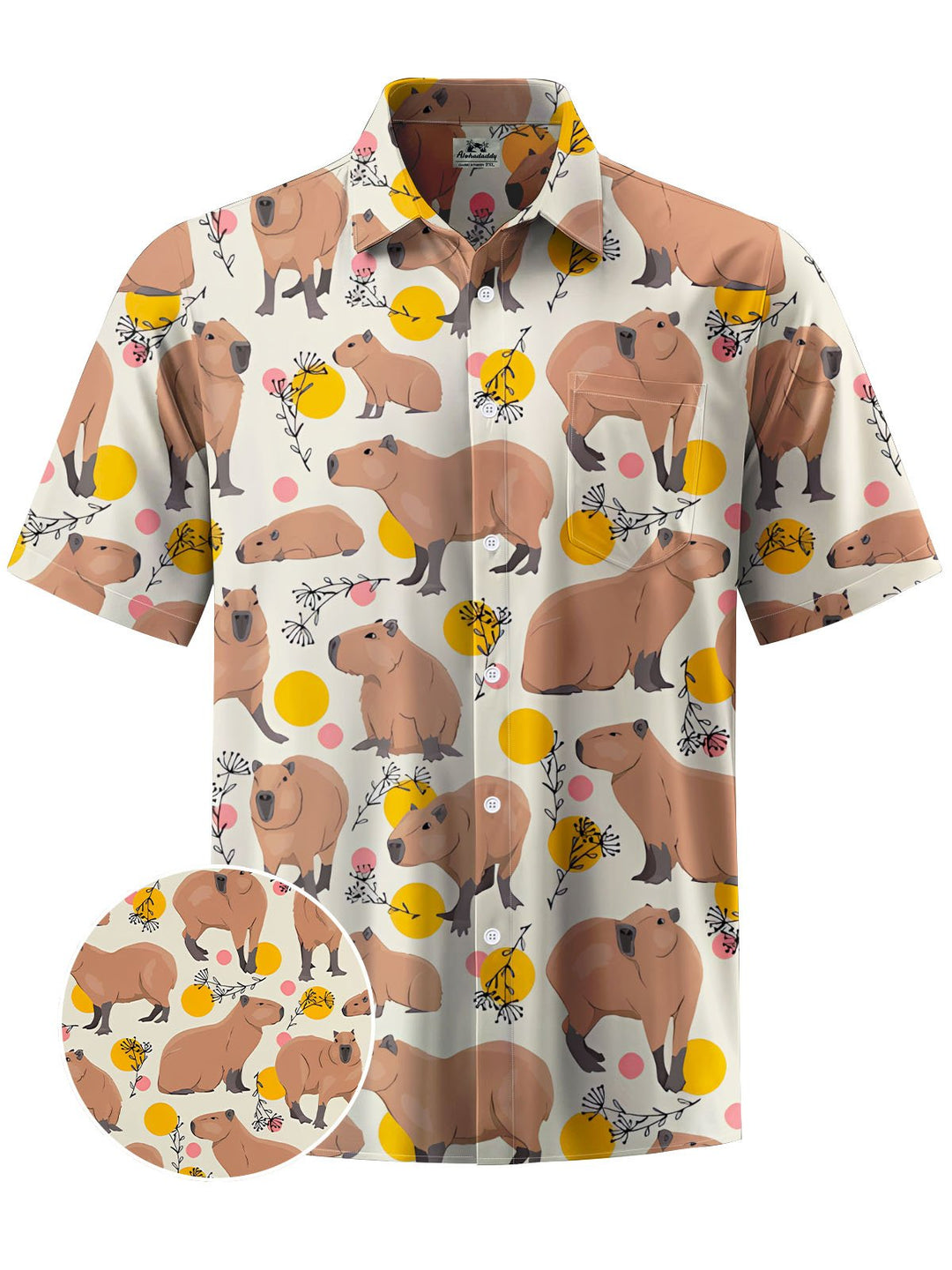Alohadaddy® Casual Capibara Print Chest Pocket Men&