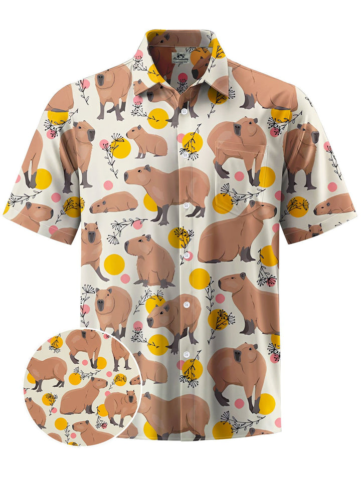 Alohadaddy® Casual Capibara Print Chest Pocket Men&