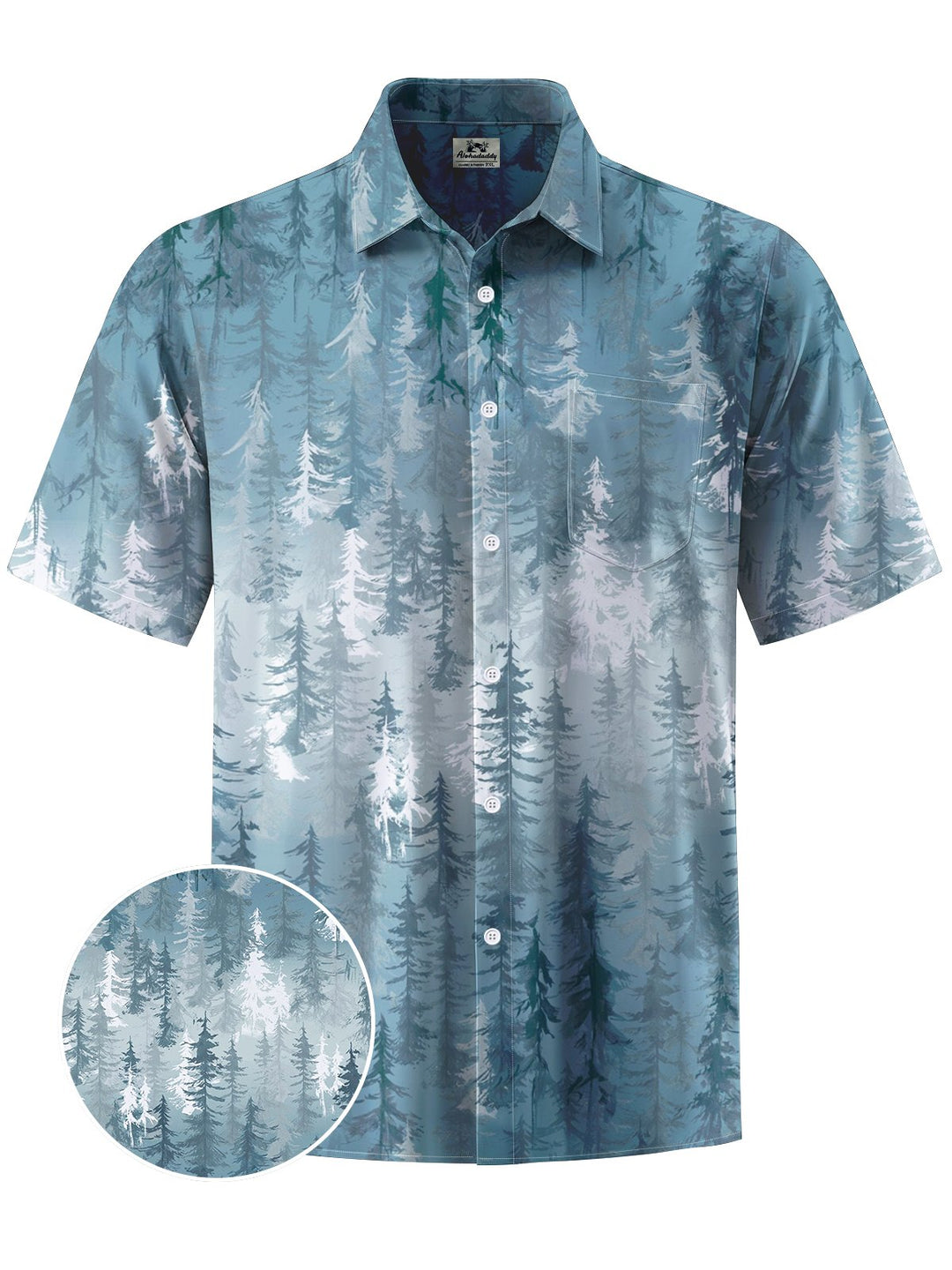 Alohadaddy® Casual Forest Art Print Chest Pocket Mens Short Sleeve Shirt Big &amp; Tall