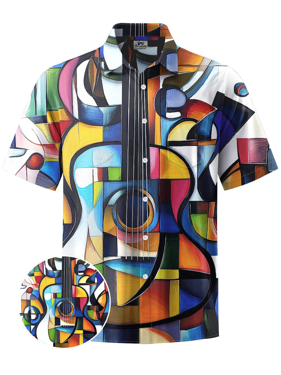 Alohadaddy® Vintage Geometric Guitar Print Art Chest Pocket Men&