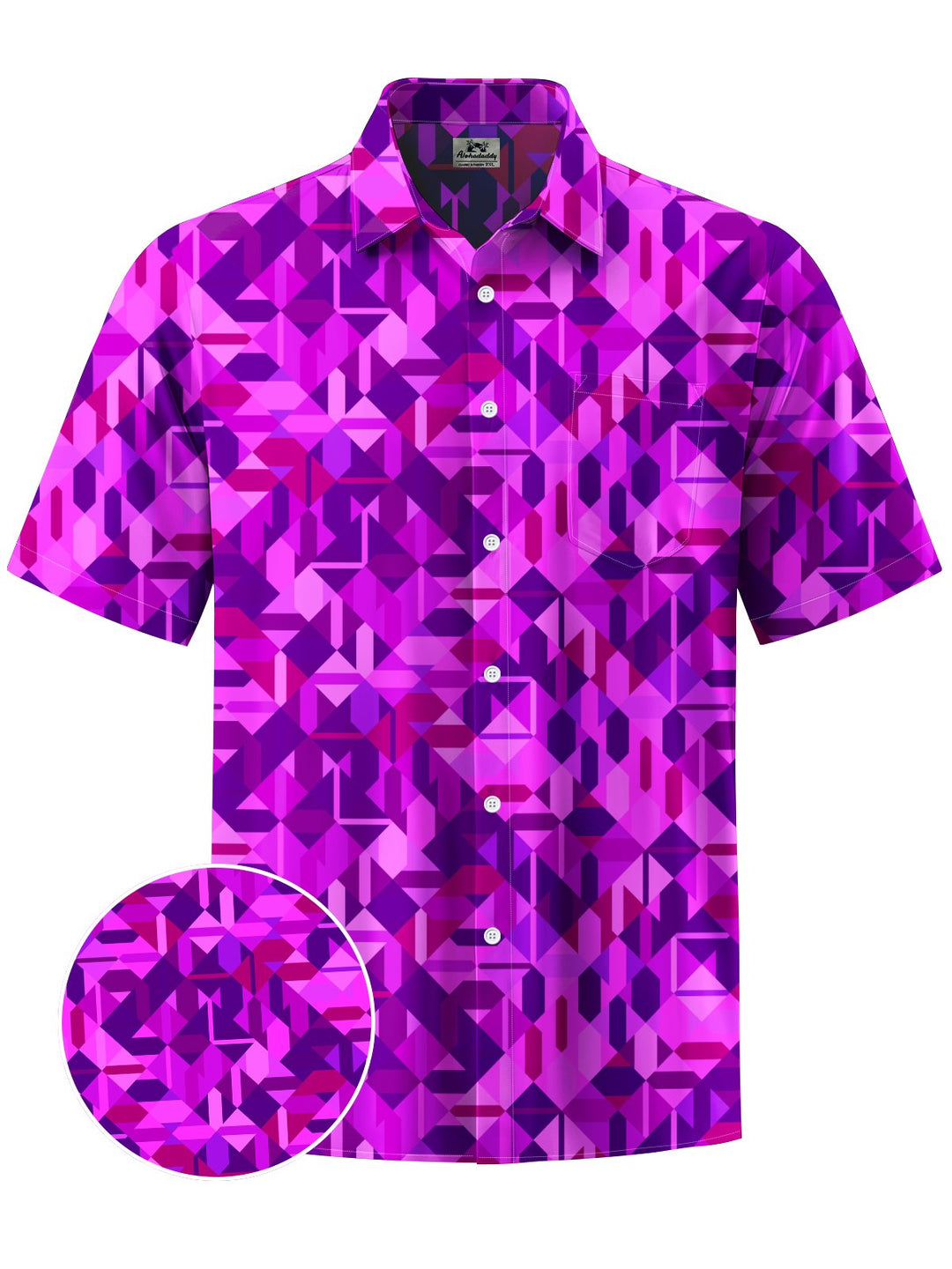 Alohadaddy® Casual Geometric Art Print Chest Pocket Mens Short Sleeve Shirt Big &amp; Tall