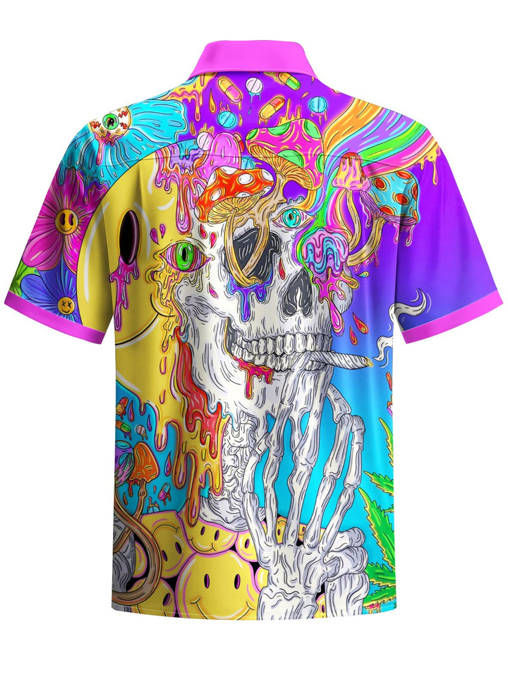 Alohadaddy® Hawaiian Skull Contrast Art Print Chest Pocket Mens Short Sleeve Shirt Big &amp; Tall