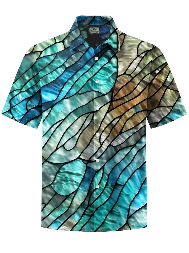 Alohadaddy® Casual Geometric Art Print Chest Pocket Mens Wicking Short Sleeve Shirt Big &amp; Tall