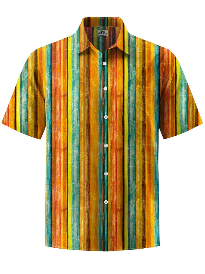 Alohadaddy® Casual Stripes Art Print Chest Pocket Moisture Wicking Mens Short Sleeve Shirt Big &amp; Tall
