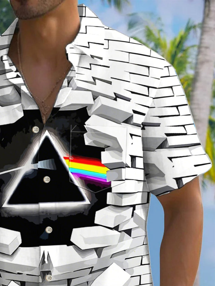 Alohadaddy® Casual Geometric Art Print Moisture-Wicking Chest Pocket Men&