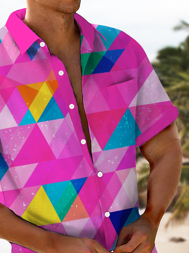Alohadaddy® Casual Geometric Colorblock Print Art Chest Pocket Men&
