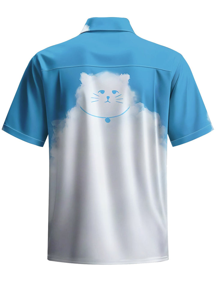 Alohadaddy® Casual Funny Cloud Cat Triangle Print Art Chest Pocket Men&