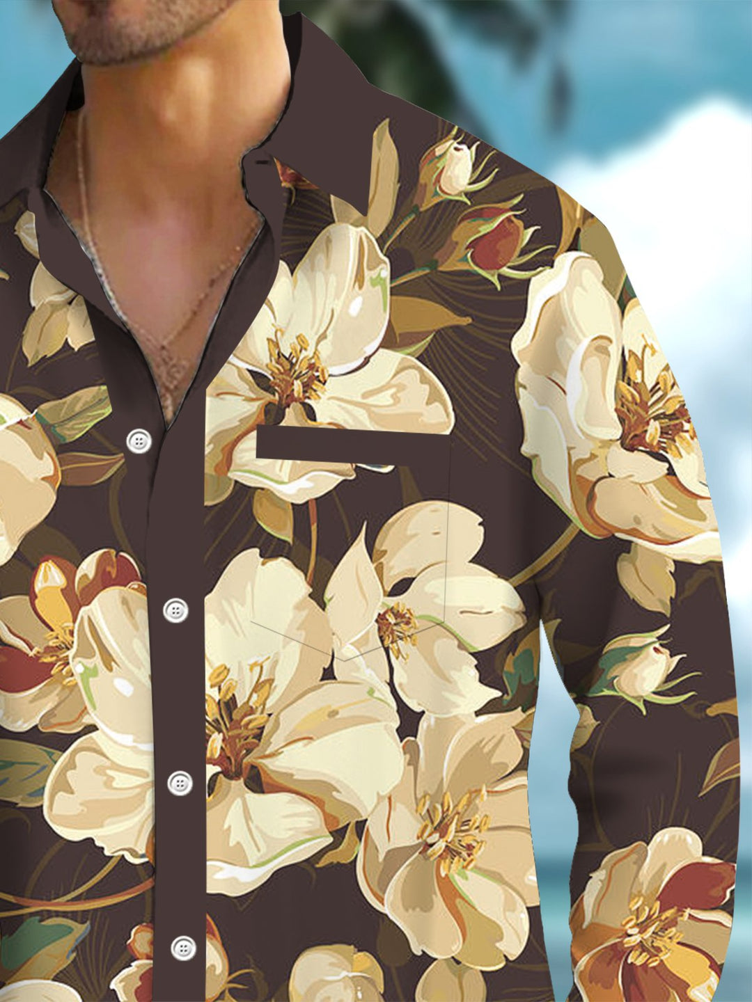 Alohadaddy® Hawaiian floral print with chest pocket and stretch for men&