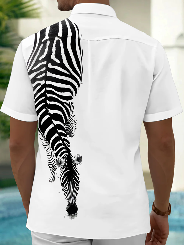 Alohadaddy® Casual Zebra Art Print Chest Pocket Men&