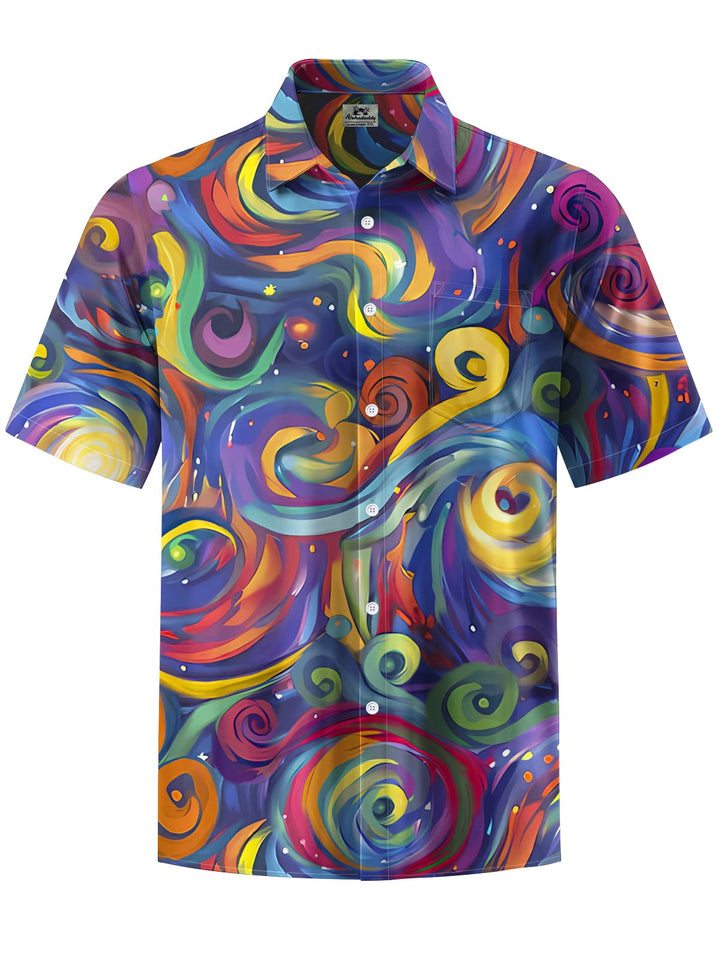 Alohadaddy® Casual Abstract Art Print Chest Pocket Stretch Men&