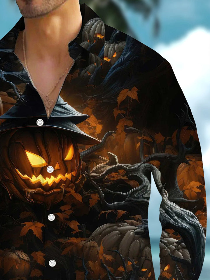 Alohadaddy® Halloween Pumpkin Art Print Chest Pocket Stretch Men&