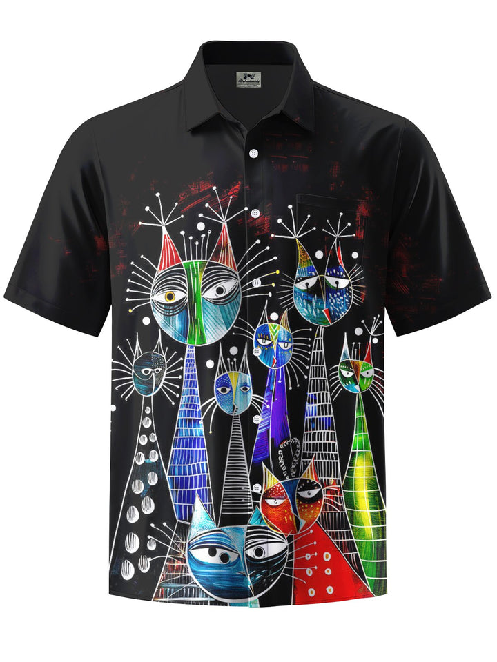 Alohadaddy® Casual Graffiti Cat Print Art Pocket Stretch Men&
