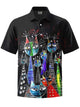 Alohadaddy® Casual Graffiti Cat Print Art Pocket Stretch Men's Short Sleeve Shirt Big & Tall