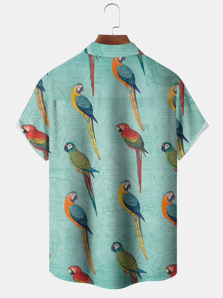 Alohadaddy® Vintage Parrot Print Pocket Elastic Button Men&