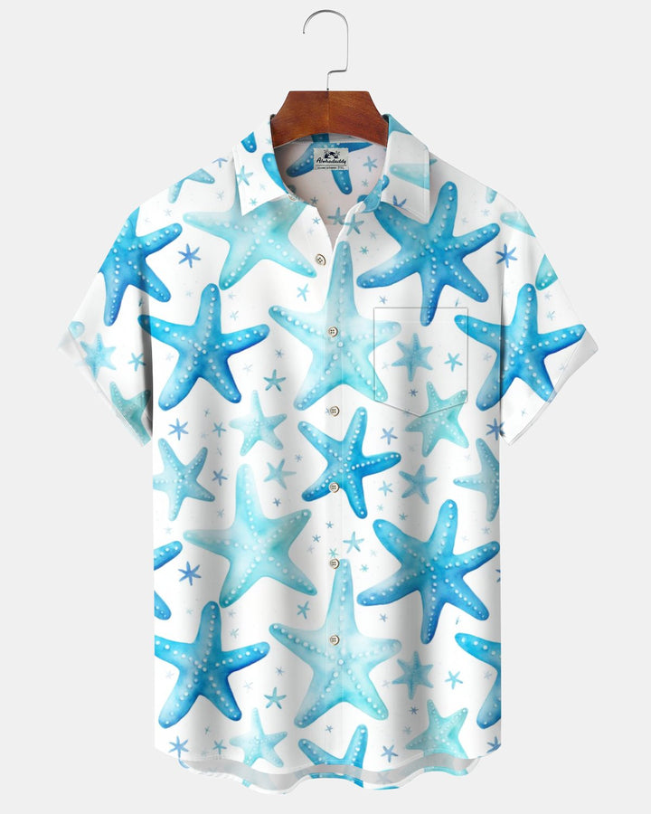 Alohadaddy® Hawaiian Starfish Geometric Print Pocket Elastic Button Men&