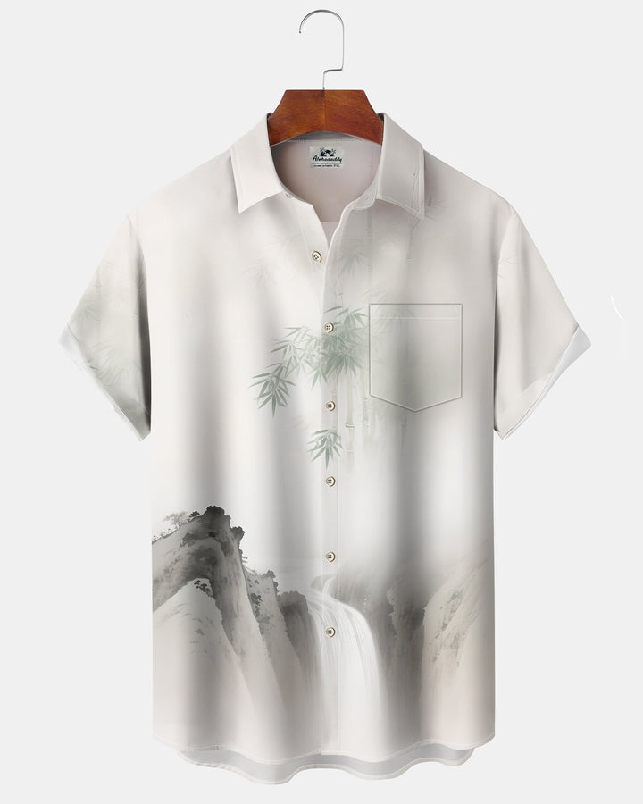 Alohadaddy® Casual Bamboo Print Artistic Button Pocket Cardigan Men&