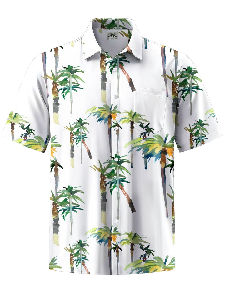 Alohadaddy® Hawaii Coconut Tree Print Chest Pocket Men&