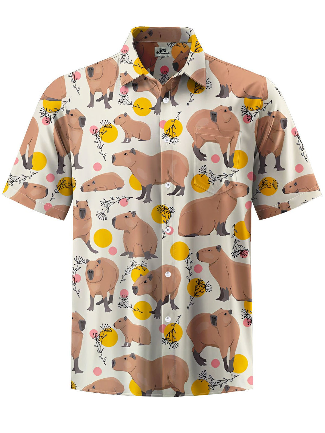 Alohadaddy® Casual Capibara Print Chest Pocket Men&