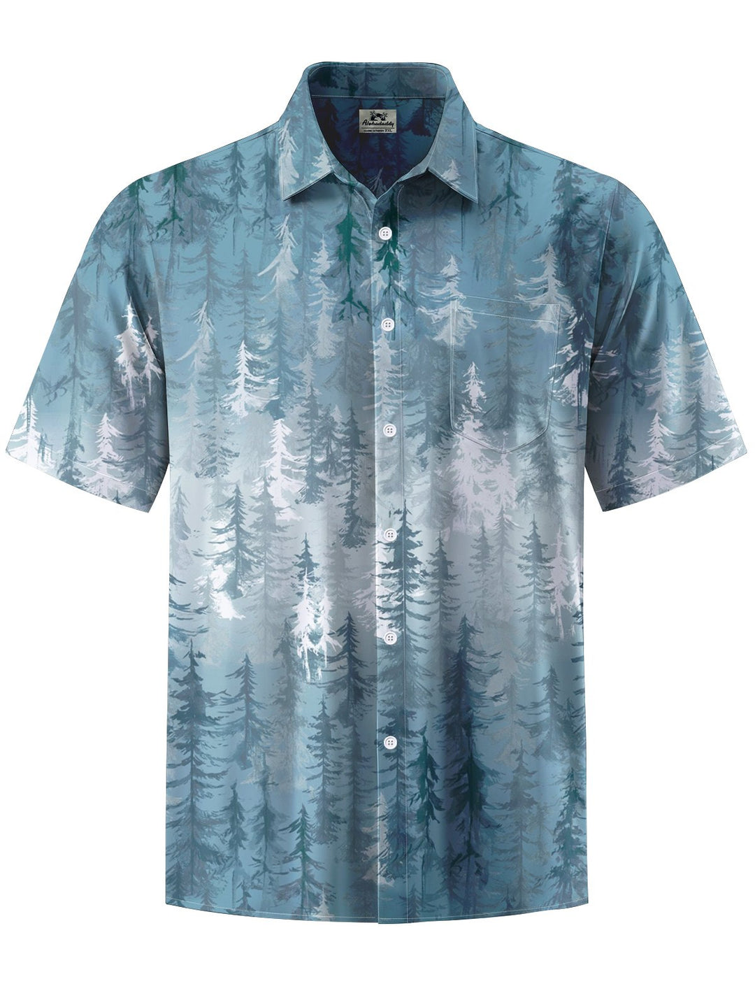 Alohadaddy® Casual Forest Art Print Chest Pocket Mens Short Sleeve Shirt Big &amp; Tall