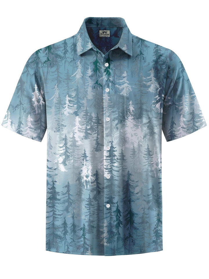 Alohadaddy® Casual Forest Art Print Chest Pocket Mens Short Sleeve Shirt Big &amp; Tall