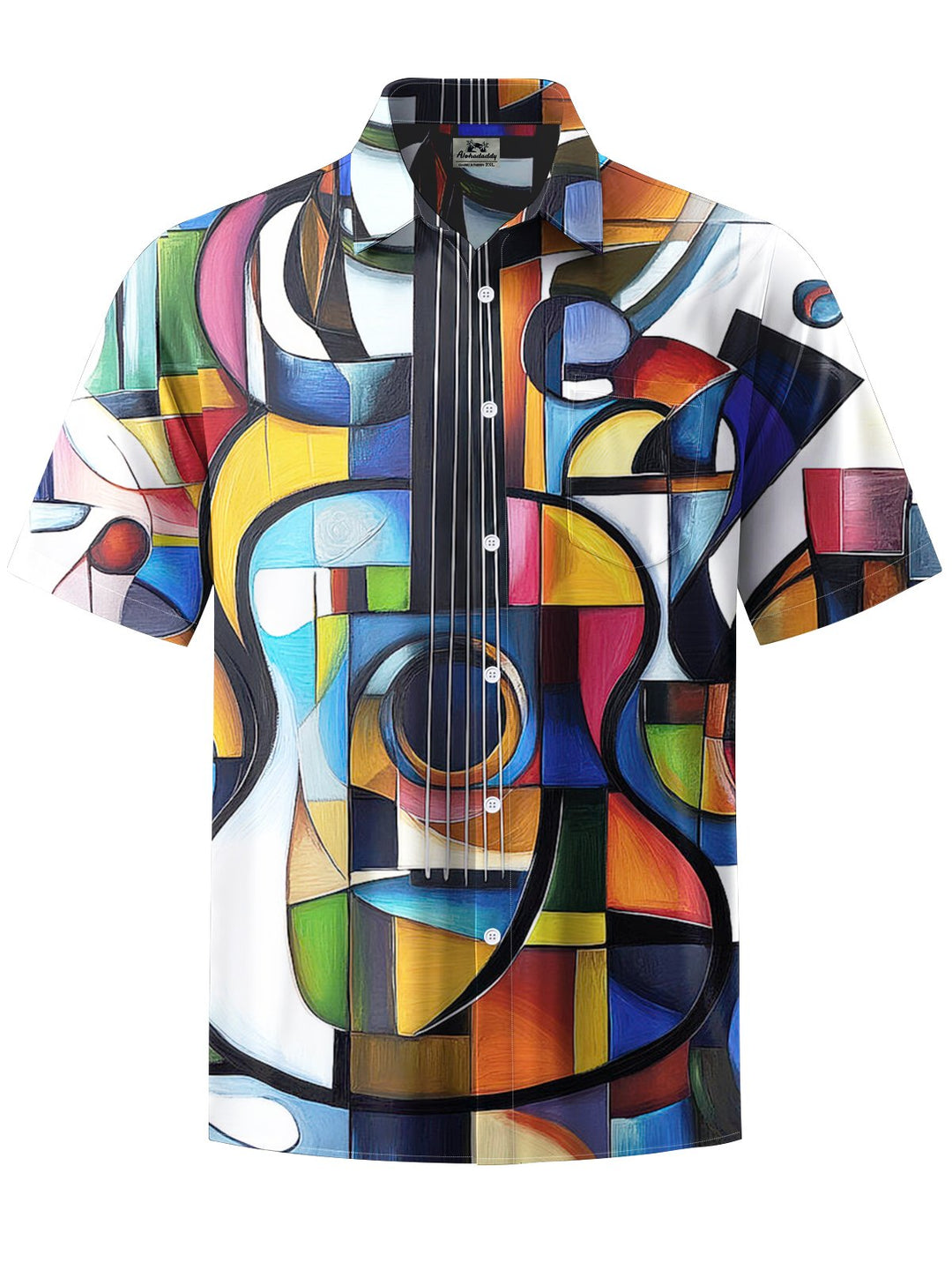 Alohadaddy® Vintage Geometric Guitar Print Art Chest Pocket Men&