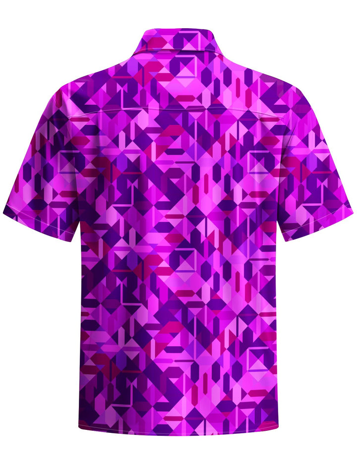 Alohadaddy® Casual Geometric Art Print Chest Pocket Mens Short Sleeve Shirt Big &amp; Tall