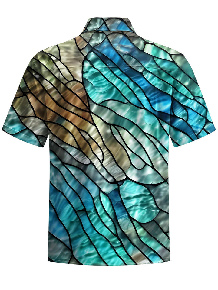 Alohadaddy® Casual Geometric Art Print Chest Pocket Mens Wicking Short Sleeve Shirt Big &amp; Tall