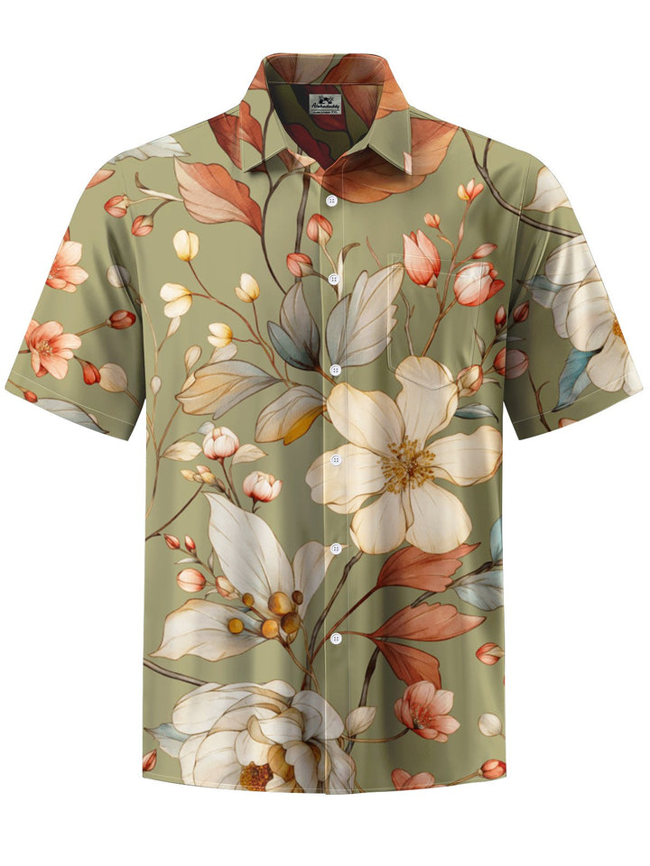Alohadaddy® Hawaiian Flowers Art Print Chest Pocket Mens Short Sleeve Shirts Big &amp; Tall