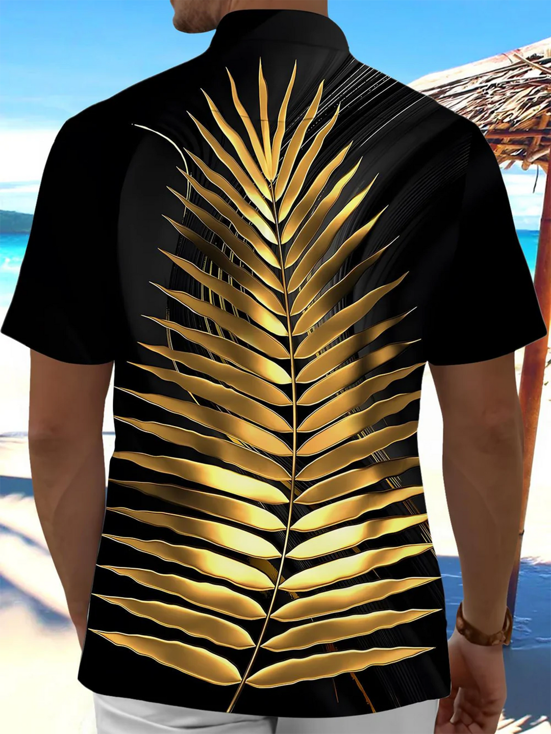 Alohadaddy® Hawaiian Palm Leaf Art Print Chest Pocket Mens Short Sleeve Shirt Big &amp; Tall