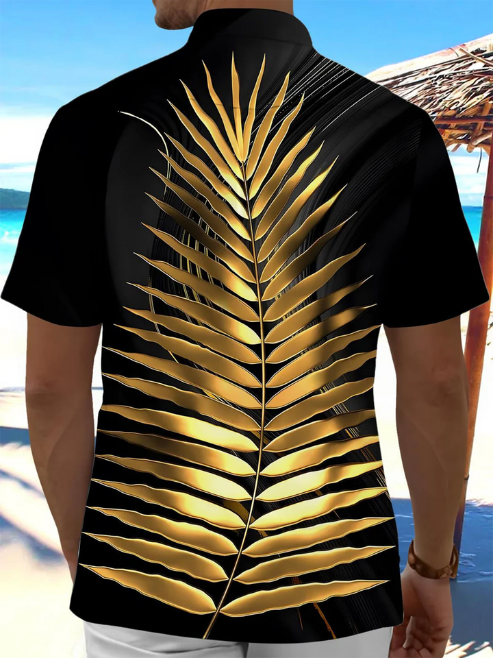Alohadaddy® Hawaiian Palm Leaf Art Print Chest Pocket Mens Short Sleeve Shirt Big &amp; Tall