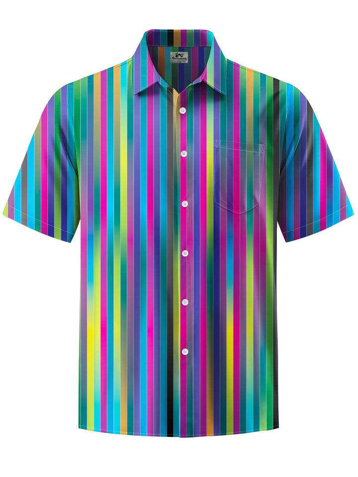 Alohadaddy® Casual Stripe Art Print Chest Pocket Men&