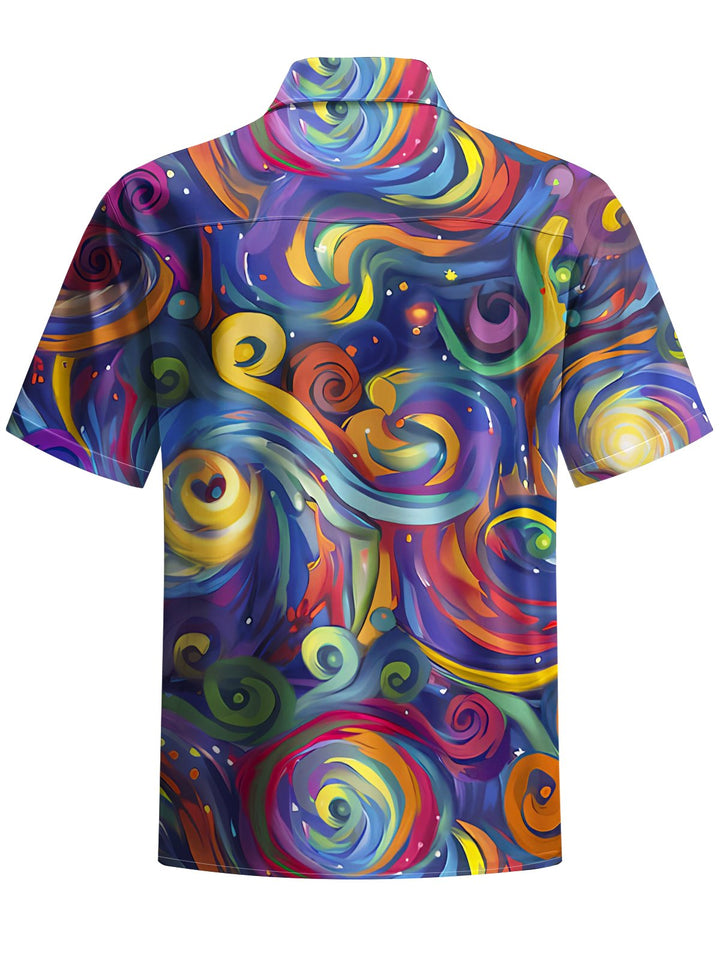 Alohadaddy® Casual Abstract Art Print Chest Pocket Stretch Men&